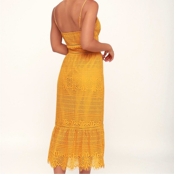 Lulus Robyn Mustard Yellow Lace Button-Up Midi Dress - Picture 3 of 9